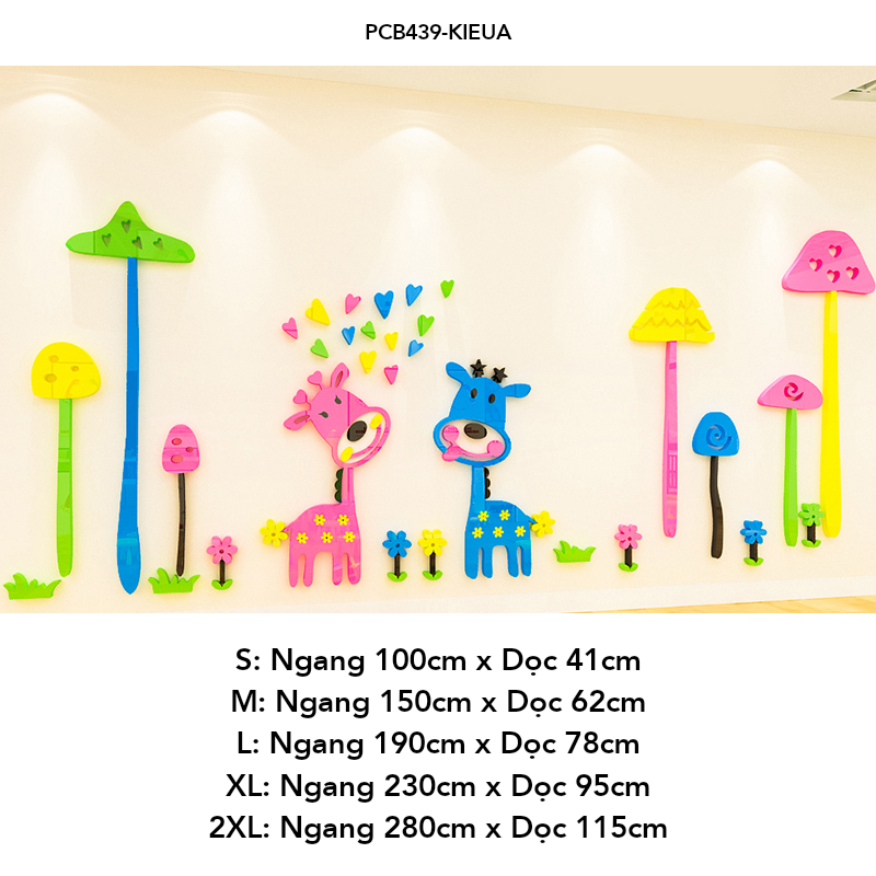 Tranh mica EPeBen dán tường nổi 3d hình Hành trình của hươu cao cổ decor trang trí Phòng ngủ cho bé, Lớp Học Mẫu giáo, Chân Tường