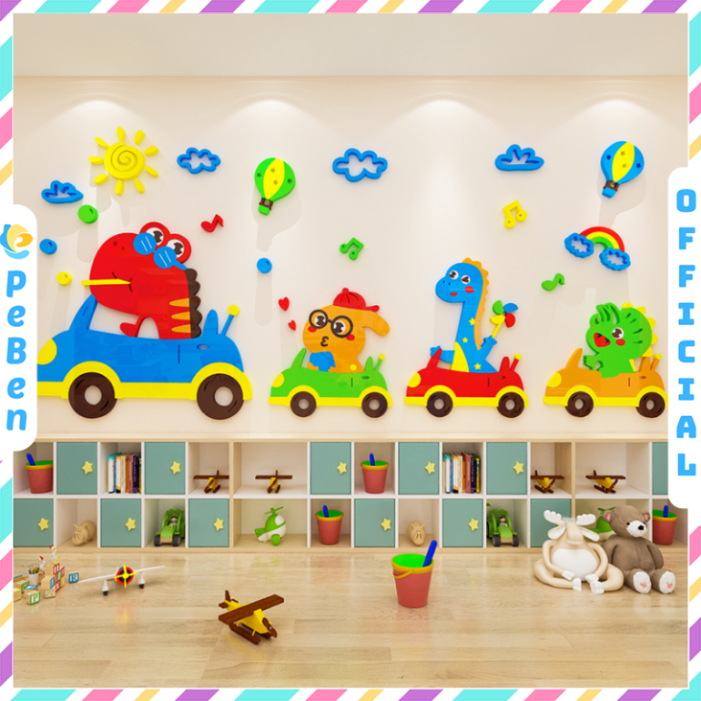 Tranh mica EPeBen dán tường nổi 3d hình Hành trình của khủng long decor trang trí Phòng ngủ cho bé, Lớp Học Mẫu giáo