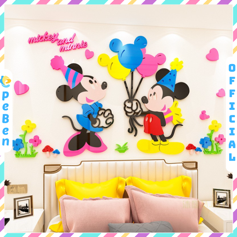 Tranh mica EPeBen dán tường nổi 3d hình Cặp đôi Mickey Minnie decor trang trí Phòng ngủ cho bé, Lớp Mẫu giáo, Mầm non