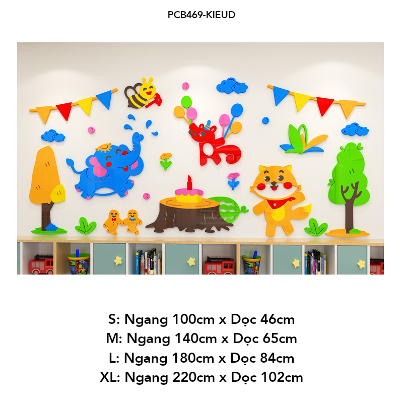Tranh mica EPeBen dán tường nổi 3d hình Thế giới của muôn thú decor trang trí Phòng ngủ cho bé, Lớp Mẫu giáo, Mầm non
