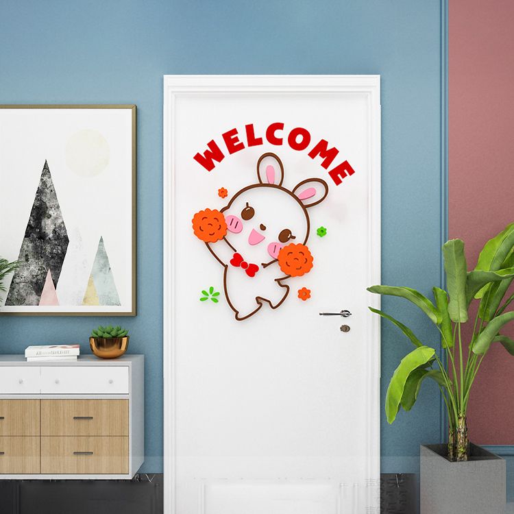 Tranh mica EPeBen dán tường nổi 3d Thỏ Hello Chào Quý Khách trang trí Cửa Hàng, Quán Café, Shop Thời Trang