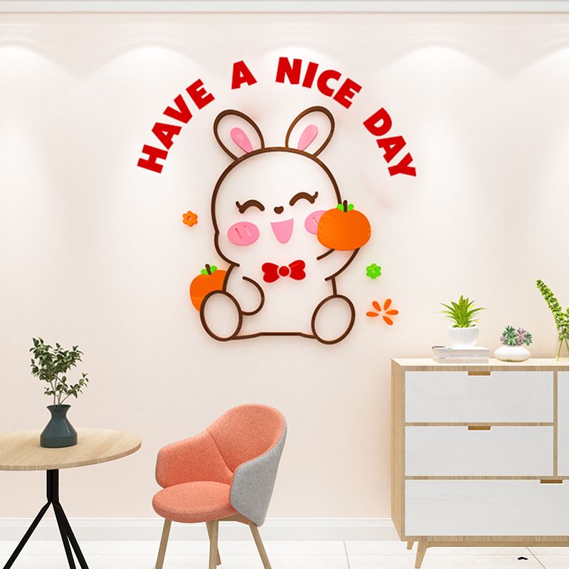 Tranh mica EPeBen dán tường nổi 3d Thỏ Welcome Happy trang trí Cửa Hàng, Quán Café, Shop Thời Trang