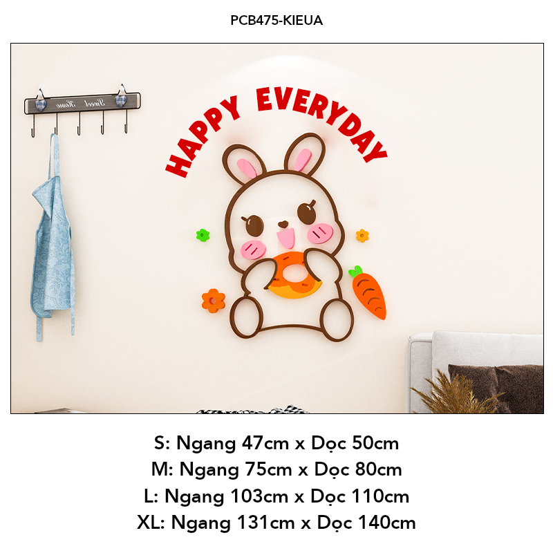 Tranh mica EPeBen dán tường nổi 3d Thỏ Welcome Happy trang trí Cửa Hàng, Quán Café, Shop Thời Trang