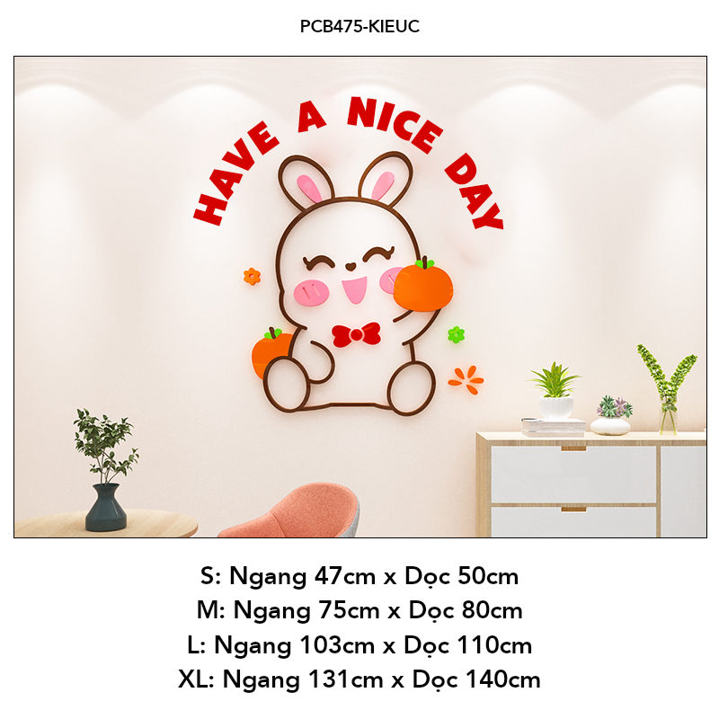 Tranh mica EPeBen dán tường nổi 3d Thỏ Welcome Happy trang trí Cửa Hàng, Quán Café, Shop Thời Trang