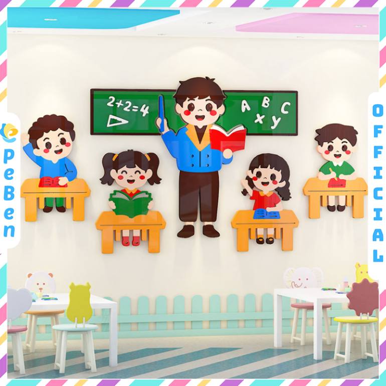Tranh mica EPeBen dán tường nổi 3d hình Welcome to School decor trang trí Phòng học,Mầm non