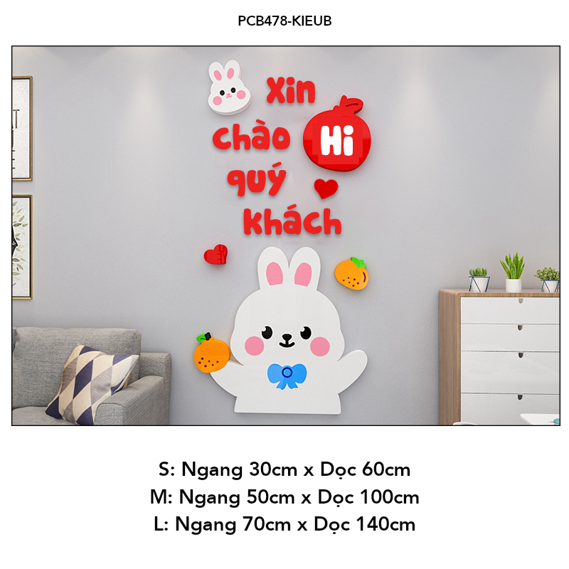 Tranh mica EPeBen dán tường nổi 3d Thỏ Hello Chào Quý Khách trang trí Cửa Hàng, Quán Café, Shop Thời Trang