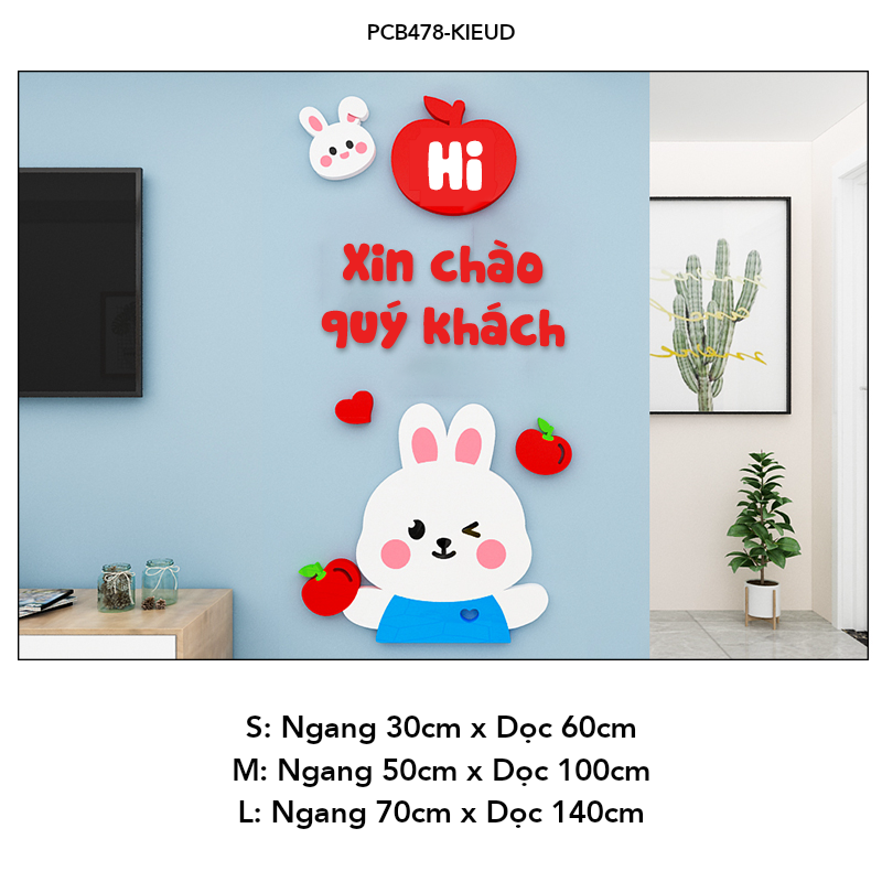 Tranh mica EPeBen dán tường nổi 3d Thỏ Hello Chào Quý Khách trang trí Cửa Hàng, Quán Café, Shop Thời Trang