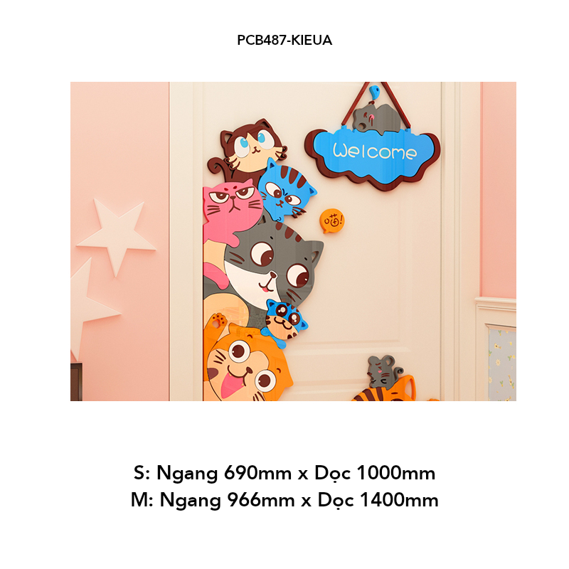 Tranh mica EPeBen dán tường nổi 3d hình Mèo Welcome Chào Đón decor trang trí Phòng ngủ cho bé, Lớp Học Mẫu giáo, Mầm non