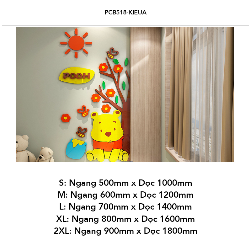 Tranh mica EPeBen dán tường nổi 3d Chú Gấu Pooh trang trí Phòng cho bé, Phòng ngủ