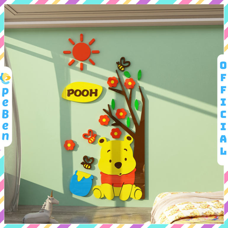 Tranh mica EPeBen dán tường nổi 3d Chú Gấu Pooh trang trí Phòng cho bé, Phòng ngủ