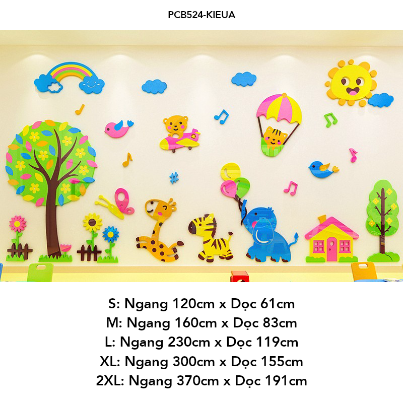 Tranh mica EPeBen dán tường nổi 3d Vườn bách thú vui nhộn trang trí Phòng cho bé, Phòng ngủ