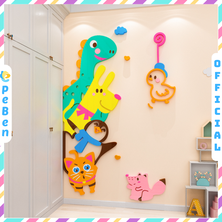 Tranh mica EPeBen dán tường nổi 3d hình Thế giới động vật vui nhộn decor trang trí Phòng cho bé, Phòng ngủ, Mẫu giáo