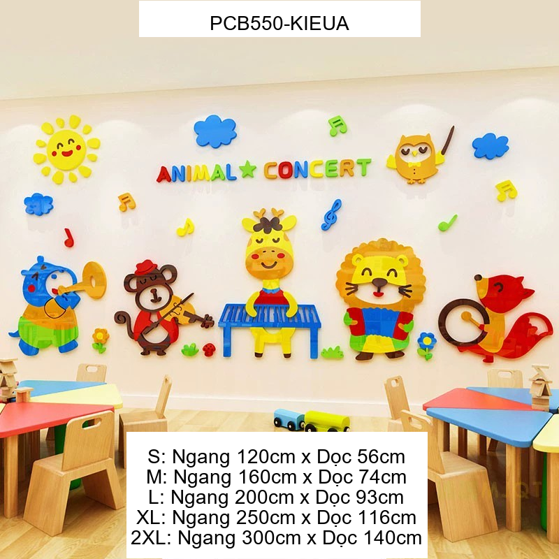 Tranh mica EPeBen dán tường nổi 3d hình Ban Nhạc Động Vật Trang Trí Phòng Trẻ Em,Mẫu Giáo, Lớp Học