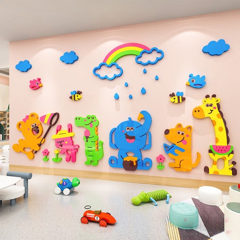 Tranh mica EPeBen dán tường nổi 3d hình Động Vật Vui Chơi Trang Trí Phòng Cho Bé,Mẫu Giáo, Lớp Học