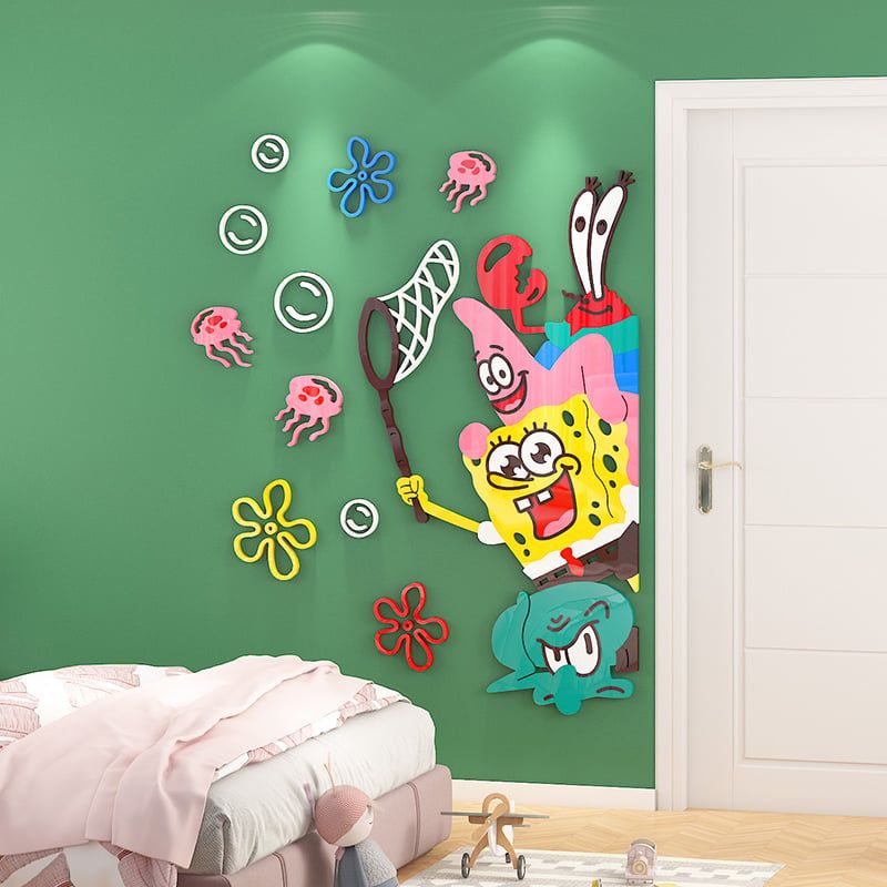 Tranh mica EPeBen dán tường nổi 3d hình SpongeBob Trang Trí Phòng Cho Bé,Mẫu Giáo, Lớp Học