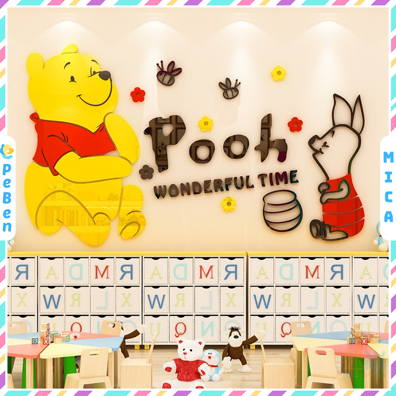 Tranh mica EPeBen dán tường nổi 3d hình Gấu POOH Trang Trí Phòng Cho Bé,Mẫu Giáo, Lớp Học