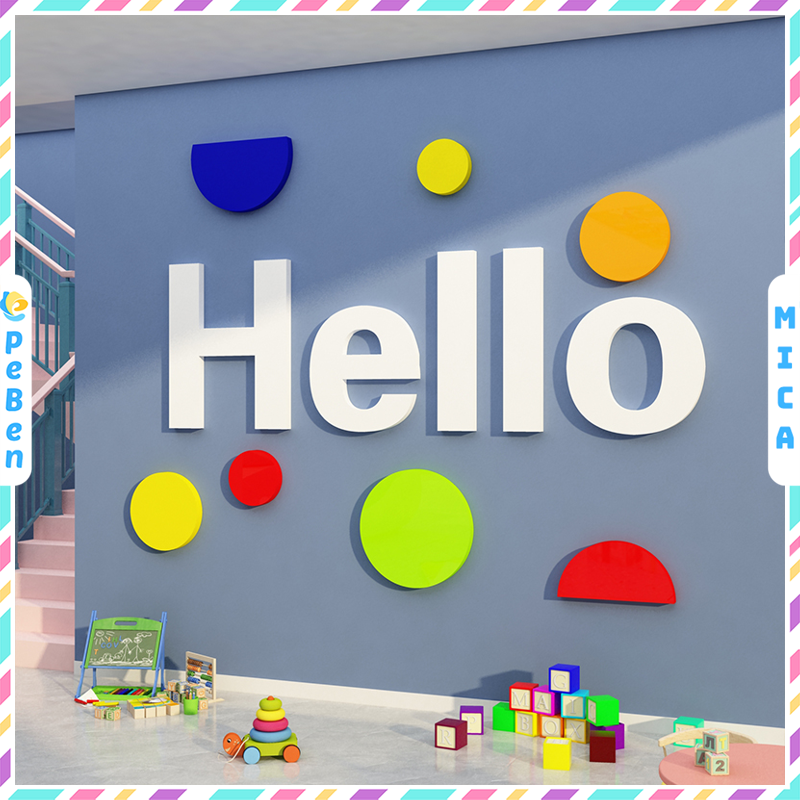 Tranh mica EPeBen dán tường nổi 3d hình HELLO thân thiện decor trang trí Trung Tâm Tiếng Anh,Phòng Học