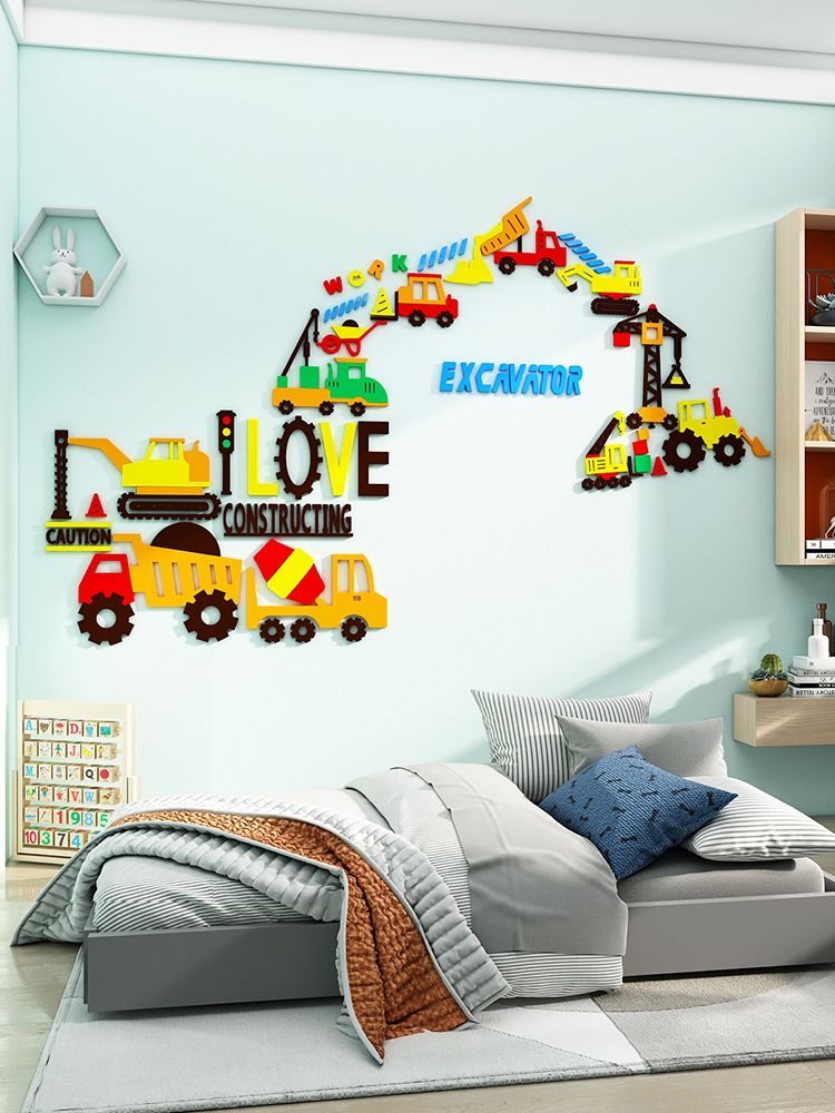 Tranh Mica EPeBen dán tường nổi 3d Máy Xúc trang trí Phòng cho bé, Phòng ngủ, Mẫu giáo