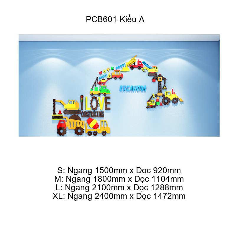 Tranh Mica EPeBen dán tường nổi 3d Máy Xúc trang trí Phòng cho bé, Phòng ngủ, Mẫu giáo