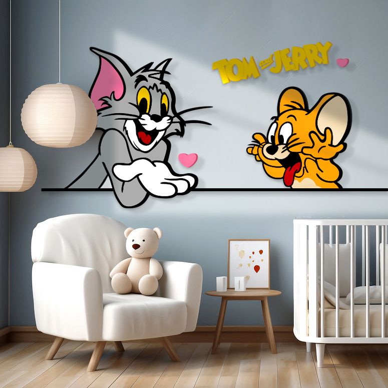 Tranh Mica EPeBen dán tường nổi 3d Tom&Jery trang trí Phòng cho bé, Phòng ngủ, Mẫu giáo
