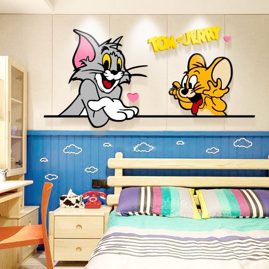 Tranh Mica EPeBen dán tường nổi 3d Tom&Jery trang trí Phòng cho bé, Phòng ngủ, Mẫu giáo