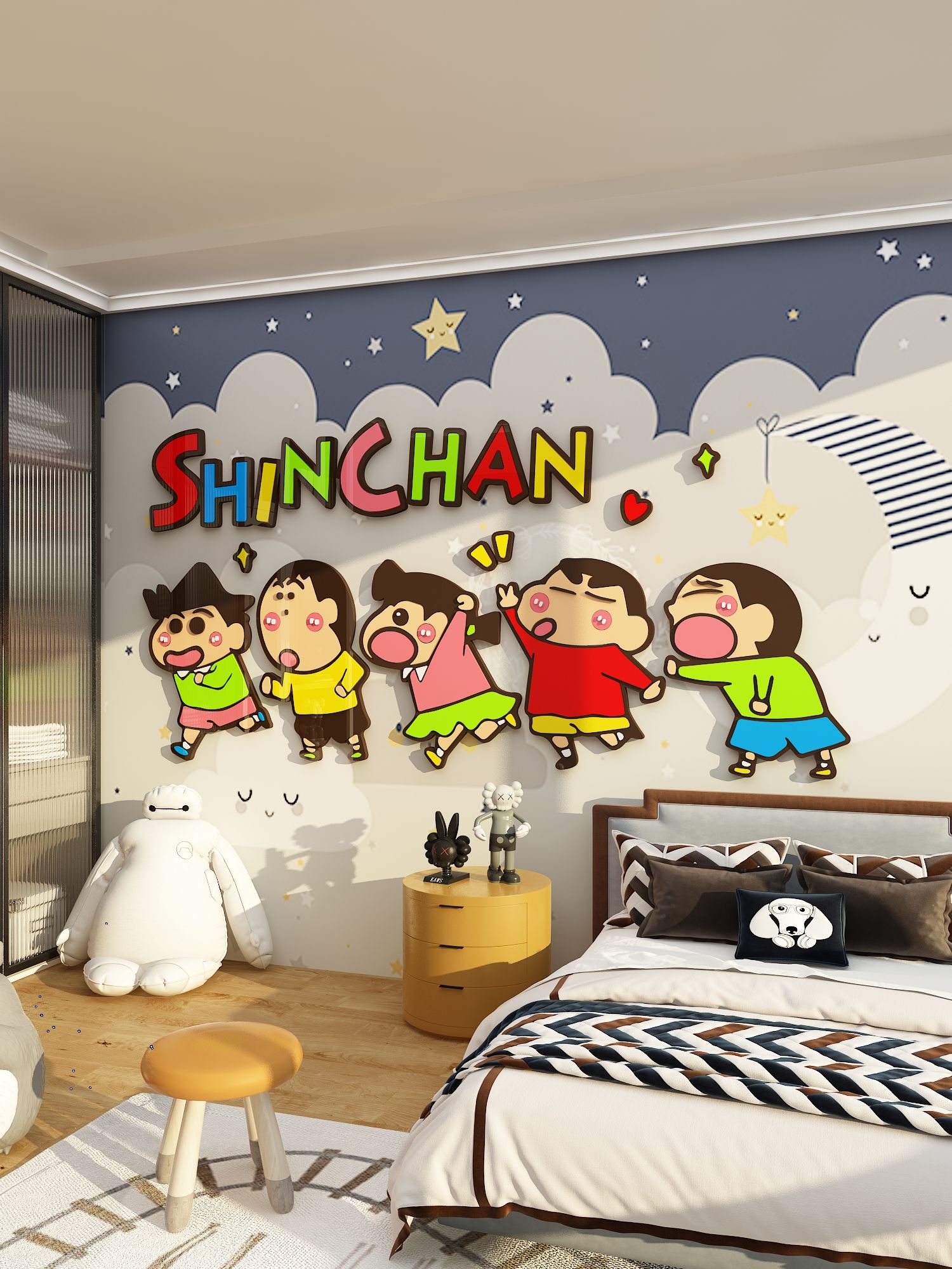 Tranh Mica EPeBen dán tường nổi 3d Gia Đình Shin Chan trang trí Phòng cho bé, Phòng ngủ, Mẫu giáo