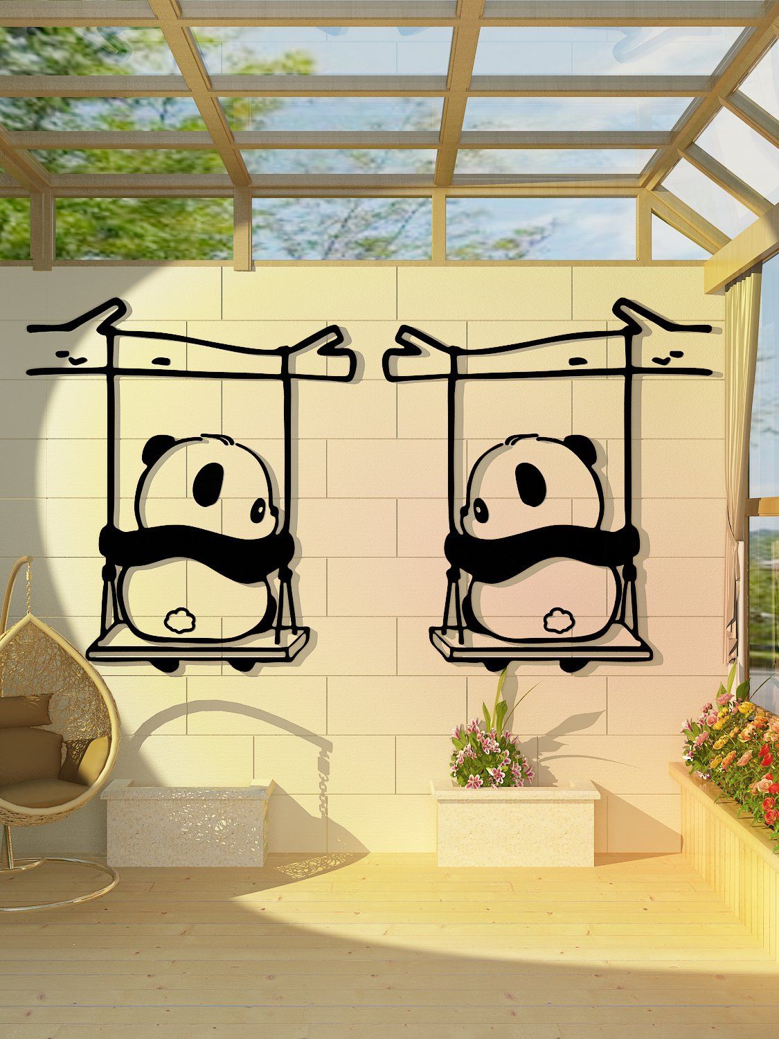 Tranh mica EPeBen dán tường nổi 3d hình Gấu Trúc ngồi xích đu Trang Trí Phòng Cho Bé,Mẫu Giáo, Lớp Học