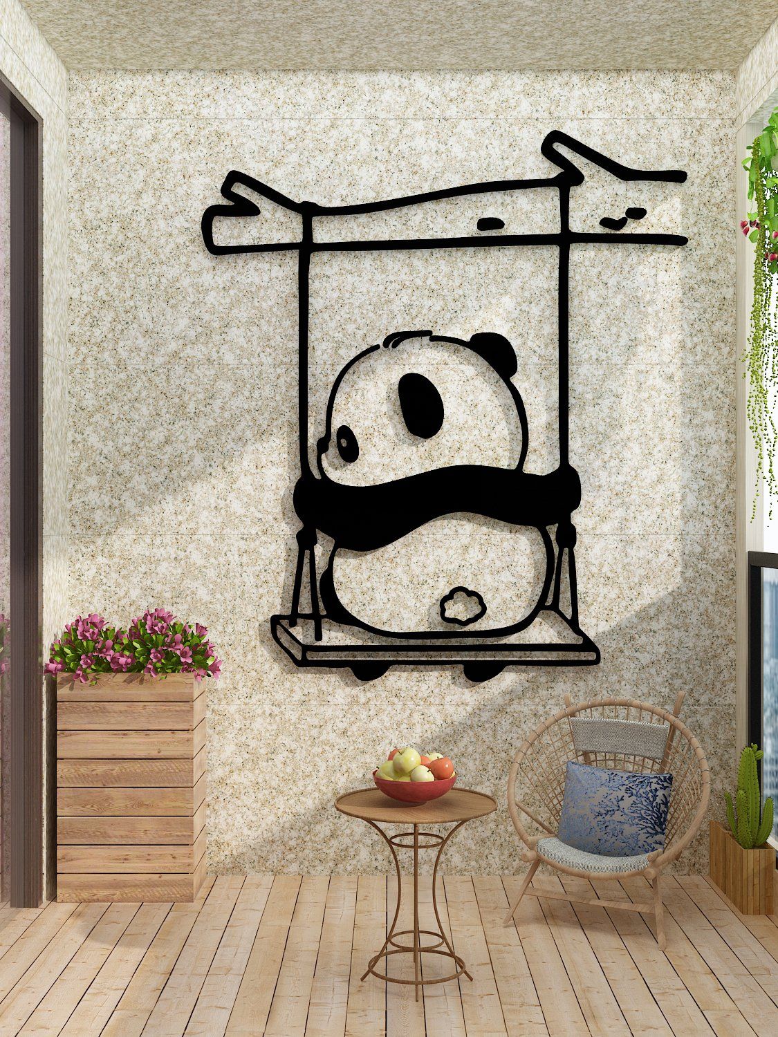 Tranh mica EPeBen dán tường nổi 3d hình Gấu Trúc ngồi xích đu Trang Trí Phòng Cho Bé,Mẫu Giáo, Lớp Học