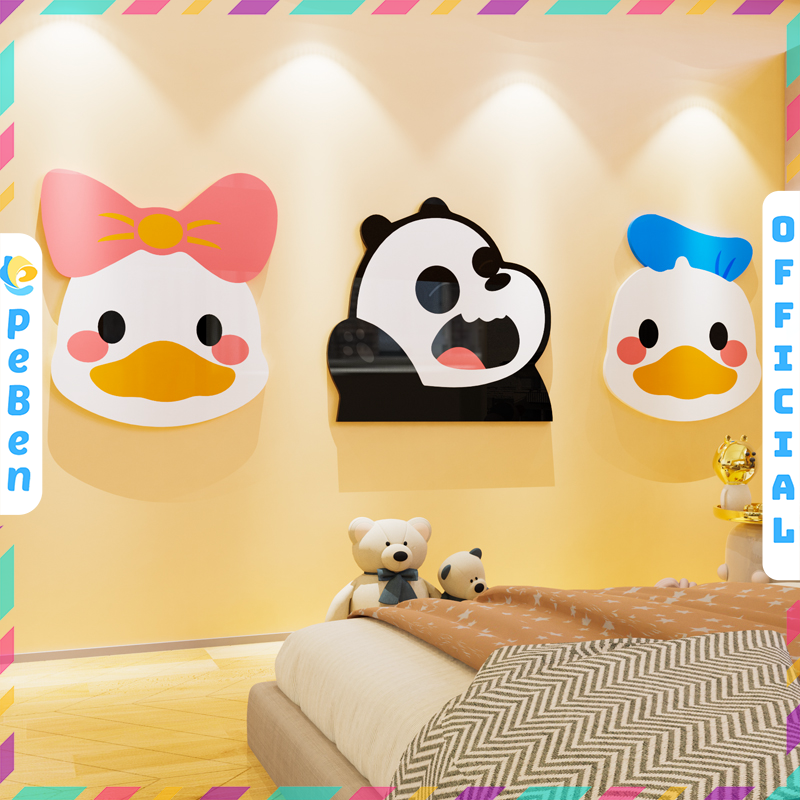 Tranh mica EPeBen dán tường nổi 3d hình Gáu Trúc Vịt Con decor trang trí Phòng Cho Bé, Mầm Non