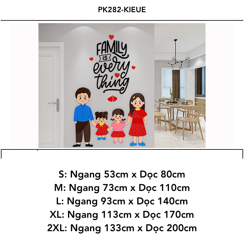 Tranh mica dán tường Gia Đình Hạnh Phúc trang trí Phòng Ngủ, Phòng Khách