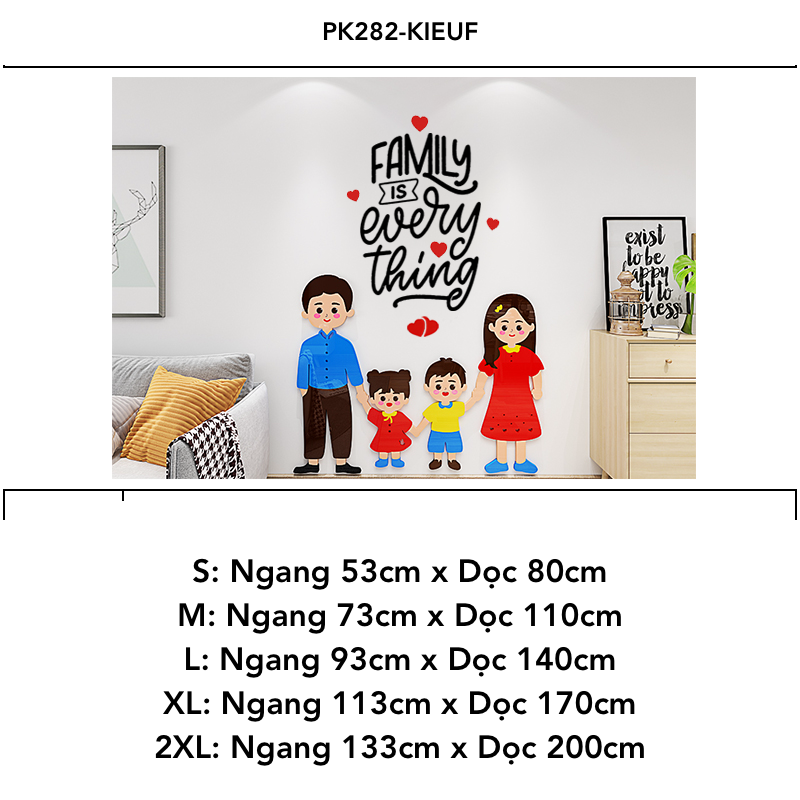 Tranh mica dán tường Gia Đình Hạnh Phúc trang trí Phòng Ngủ, Phòng Khách