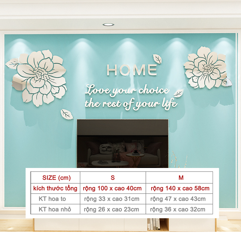 Tranh mica EPeBen dán tường nổi 3d hình Hoa Mẫu Đơn tráng gương vàng bạc decor trang trí Phòng Khách, Phòng Ngủ