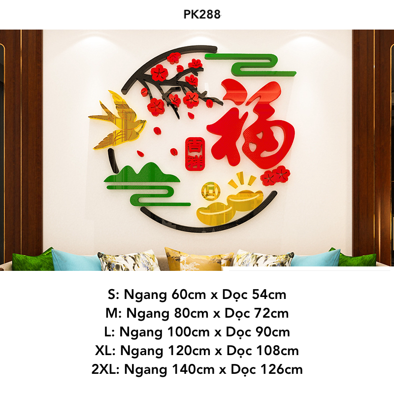 Tranh mica EPeBen dán tường nổi 3d hình Chữ Phúc Lộc Thọ thư pháp tiếng Việt trang trí Phòng Bếp, Phòng Khách năm mới