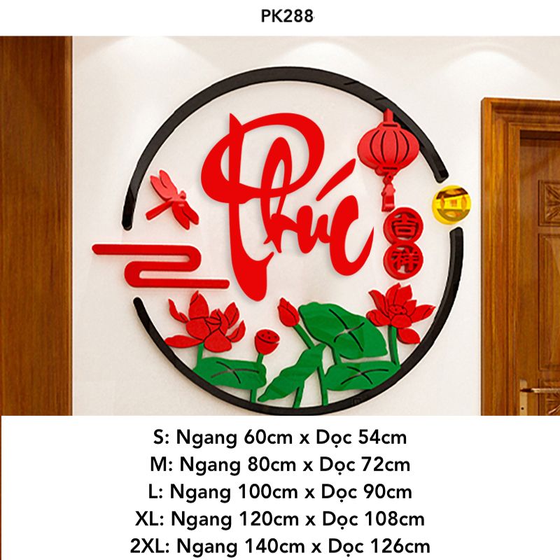Tranh mica EPeBen dán tường nổi 3d hình Chữ Phúc Lộc Thọ thư pháp tiếng Việt trang trí Phòng Bếp, Phòng Khách năm mới
