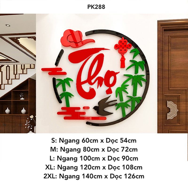 Tranh mica EPeBen dán tường nổi 3d hình Chữ Phúc Lộc Thọ thư pháp tiếng Việt trang trí Phòng Bếp, Phòng Khách năm mới