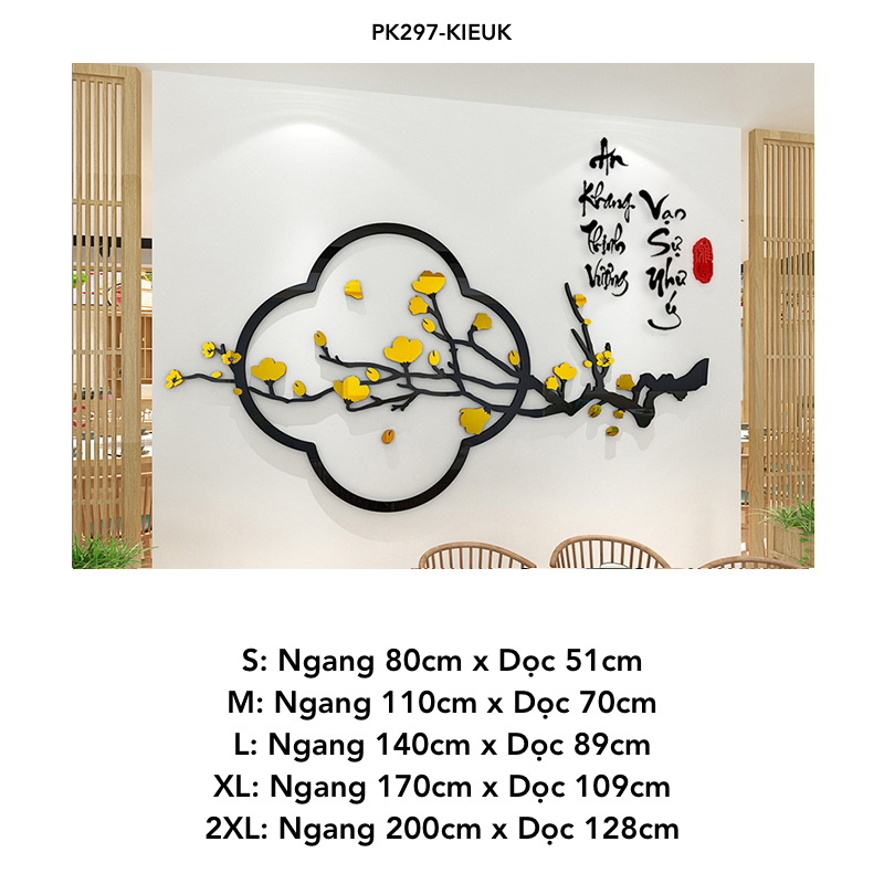 Tranh mica EPeBen dán tường nổi 3d hình chim hạc thư pháp tiếng việt Mùa Xuân cây hoa đào trang trí Nhà Cửa, Phòng Bếp