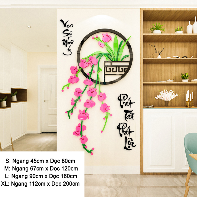 Tranh mica EPeBen dán tường nổi 3d hình hoa lan Vạn Sự Như Ý Phát Tài Phát Lộc trang trí Nhà Cửa, Phòng Bếp thư pháp