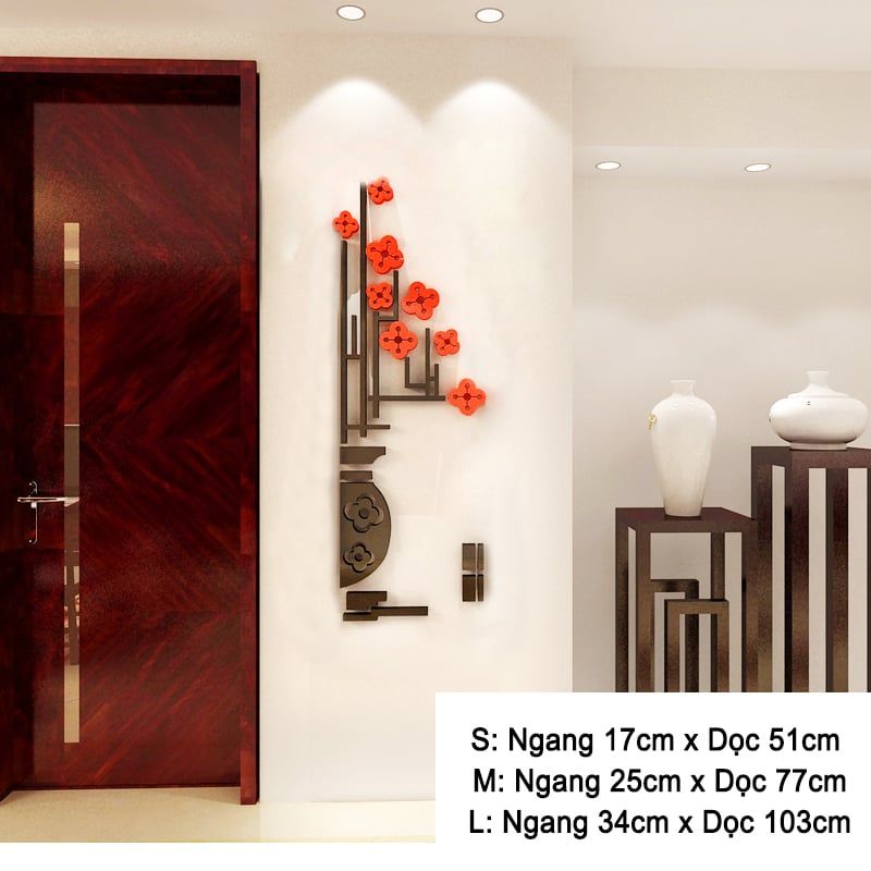 Tranh mica EPeBen dán tường nổi 3d hình Chậu Hoa Đào Cúc Trúc Mai tứ quý decor trang trí Nhà Cửa, Phòng Bếp