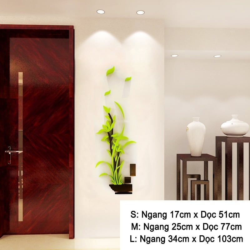Tranh mica EPeBen dán tường nổi 3d hình Chậu Hoa Đào Cúc Trúc Mai tứ quý decor trang trí Nhà Cửa, Phòng Bếp