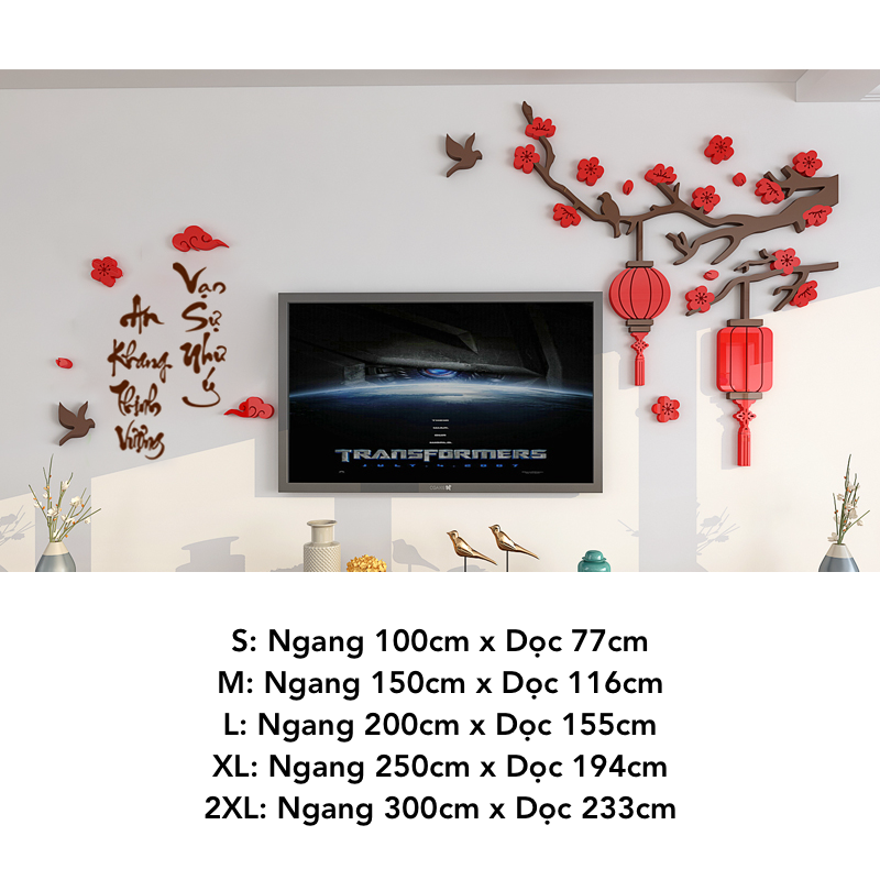 Tranh mica EPeBen dán tường nổi 3d hình Hoa Đào An Khang Thịnh Vượng Vạn Sự Như Ý decor trang trí Nhà Cửa, Phòng Bếp