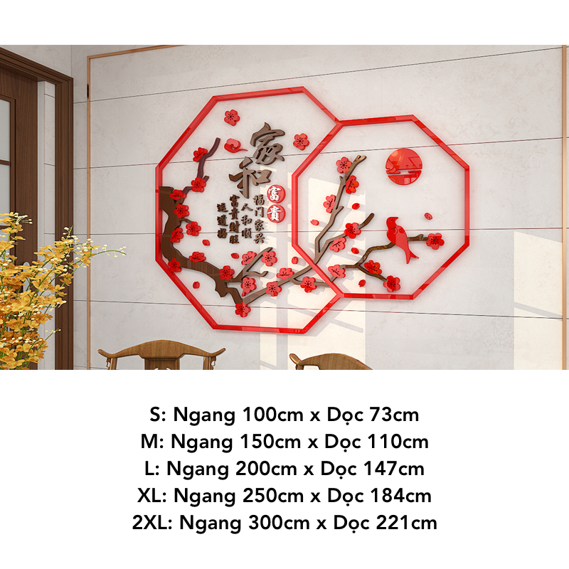 Tranh mica EPeBen dán tường nổi 3d hình Hoa Đào An Khang Thịnh Vượng Vạn Sự Như Ý decor trang trí Nhà Cửa, Phòng Bếp