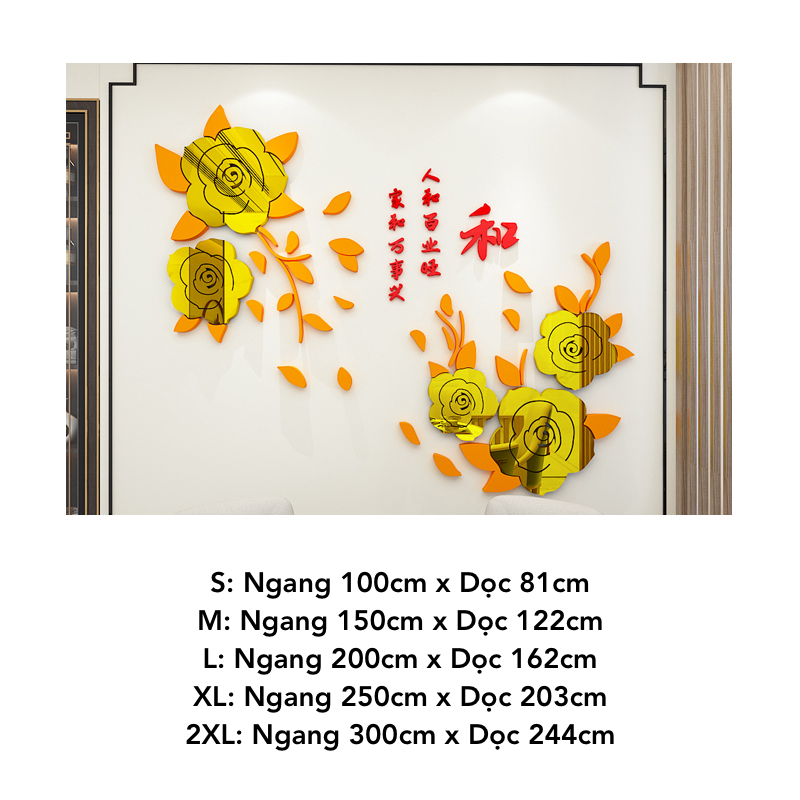 Tranh mica EPeBen dán tường nổi 3d hình Hoa Đào An Khang Thịnh Vượng Vạn Sự Như Ý decor trang trí Nhà Cửa, Phòng Bếp