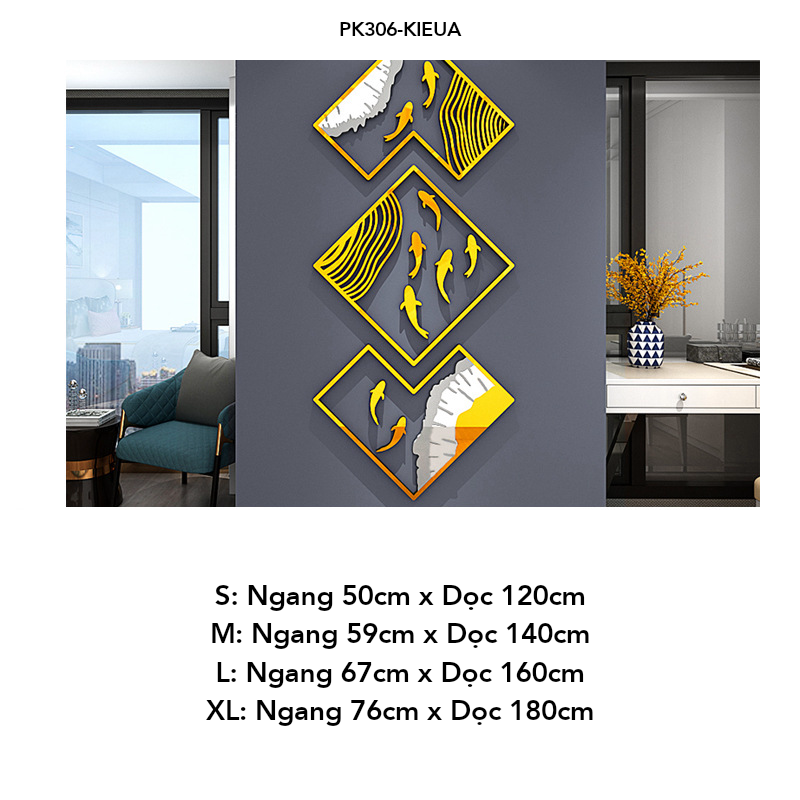 Tranh mica EPeBen dán tường nổi 3d hình cá chép decor trang trí Phòng ngủ, Phòng khách, Phòng làm việc, Cửa hàng