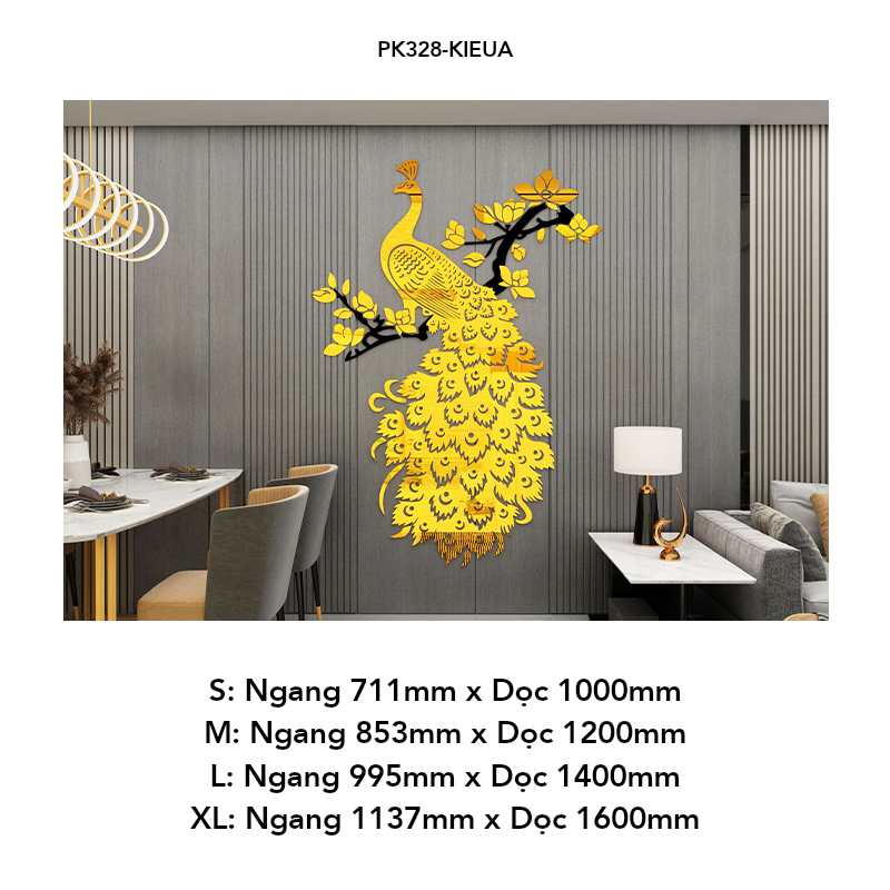Tranh mica EPeBen dán tường nổi 3d hình Chim Công Huyền bí phương Đông decor trang trí Phòng khách, Phòng làm việc