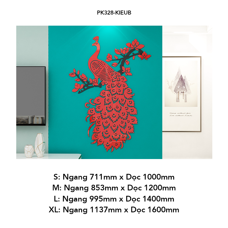 Tranh mica EPeBen dán tường nổi 3d hình Chim Công Huyền bí phương Đông decor trang trí Phòng khách, Phòng làm việc