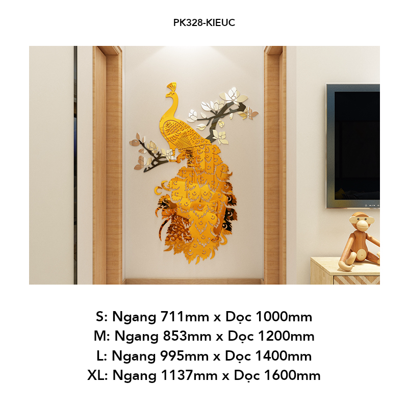 Tranh mica EPeBen dán tường nổi 3d hình Chim Công Huyền bí phương Đông decor trang trí Phòng khách, Phòng làm việc
