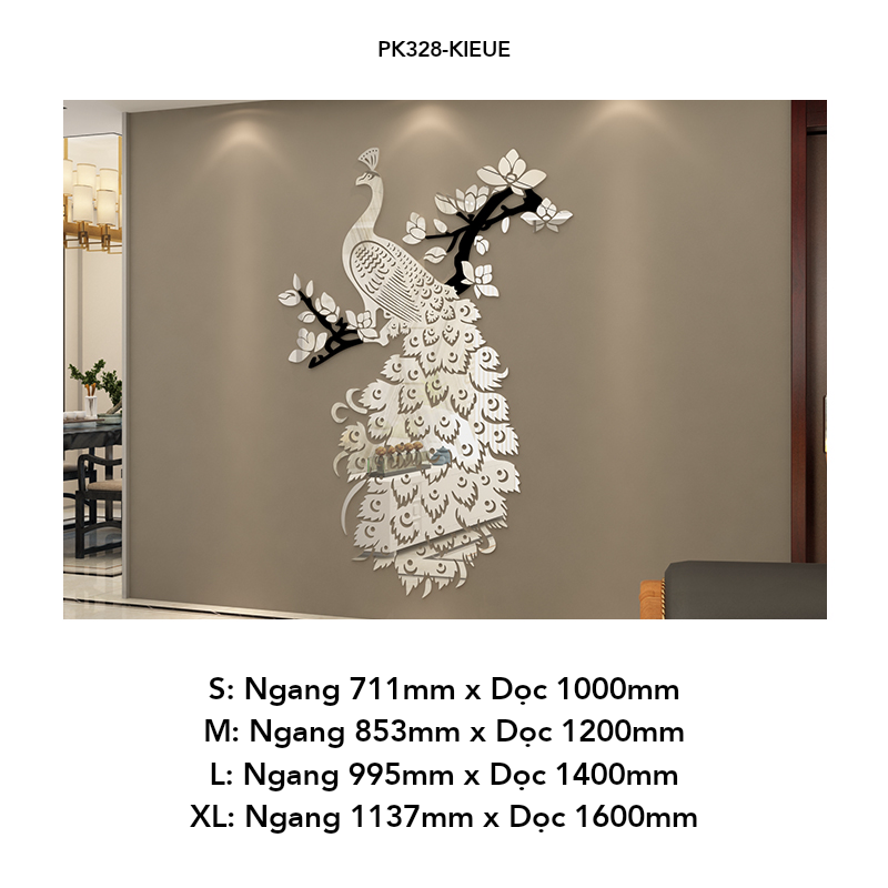 Tranh mica EPeBen dán tường nổi 3d hình Chim Công Huyền bí phương Đông decor trang trí Phòng khách, Phòng làm việc