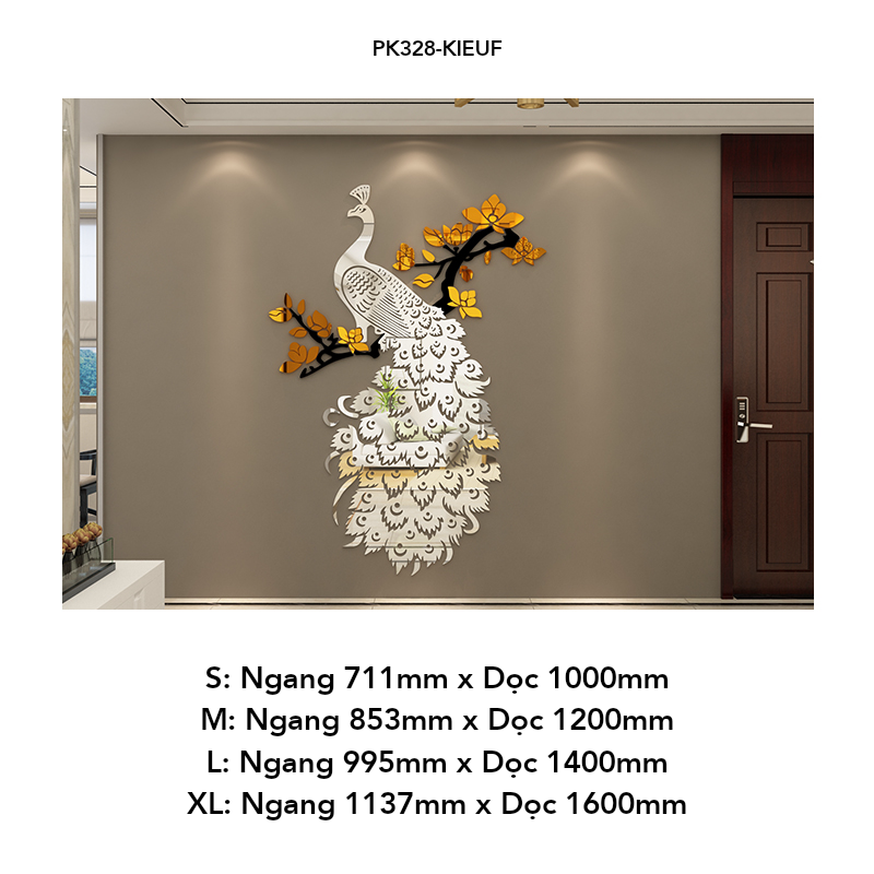 Tranh mica EPeBen dán tường nổi 3d hình Chim Công Huyền bí phương Đông decor trang trí Phòng khách, Phòng làm việc