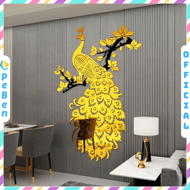Tranh mica EPeBen dán tường nổi 3d hình Chim Công Huyền bí phương Đông decor trang trí Phòng khách, Phòng làm việc
