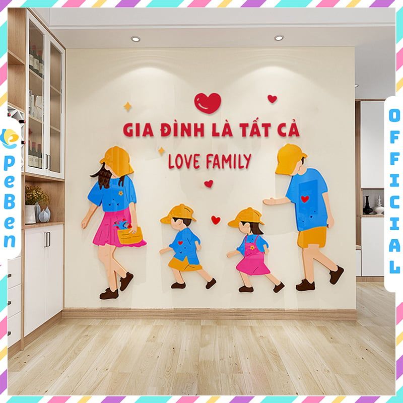 Tranh mica EPeBen dán tường nổi 3d Happy House, Love Family trang trí Phòng cho bé, Phòng khách, Nhà Bếp
